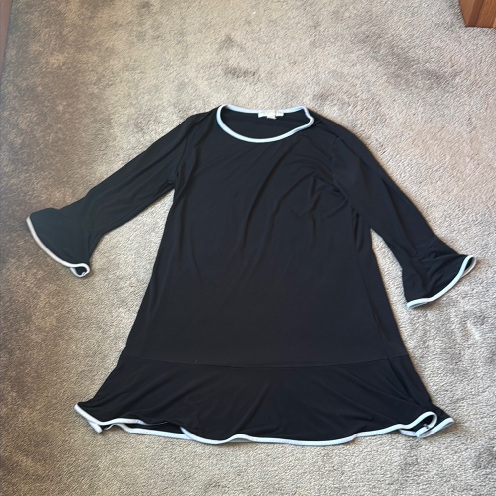 Michael Kors Black Bell Sleeve Shift Dress Contrast Trim 3/4 Sleeve SIZE XL
